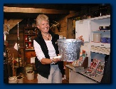 Nancy with baby calf weaning pail
Montebello general store
