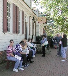 Bev waiting for lunch in Colonial Williamsburg
